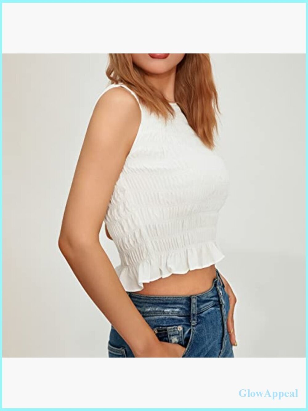 Shirred Ruffle Sleeveless Tank Top Cami Smocked Frill Halter Summer Streetwear - Picture 7 of 7